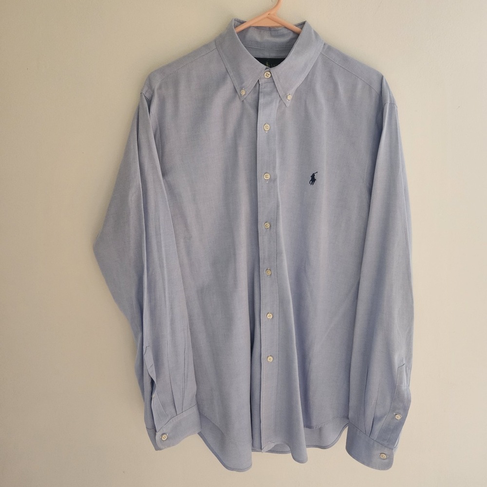 Polo Ralph Lauren 16 34/35 M L Blue w/ Logo Long Sleeve Shirt Button Down Dress